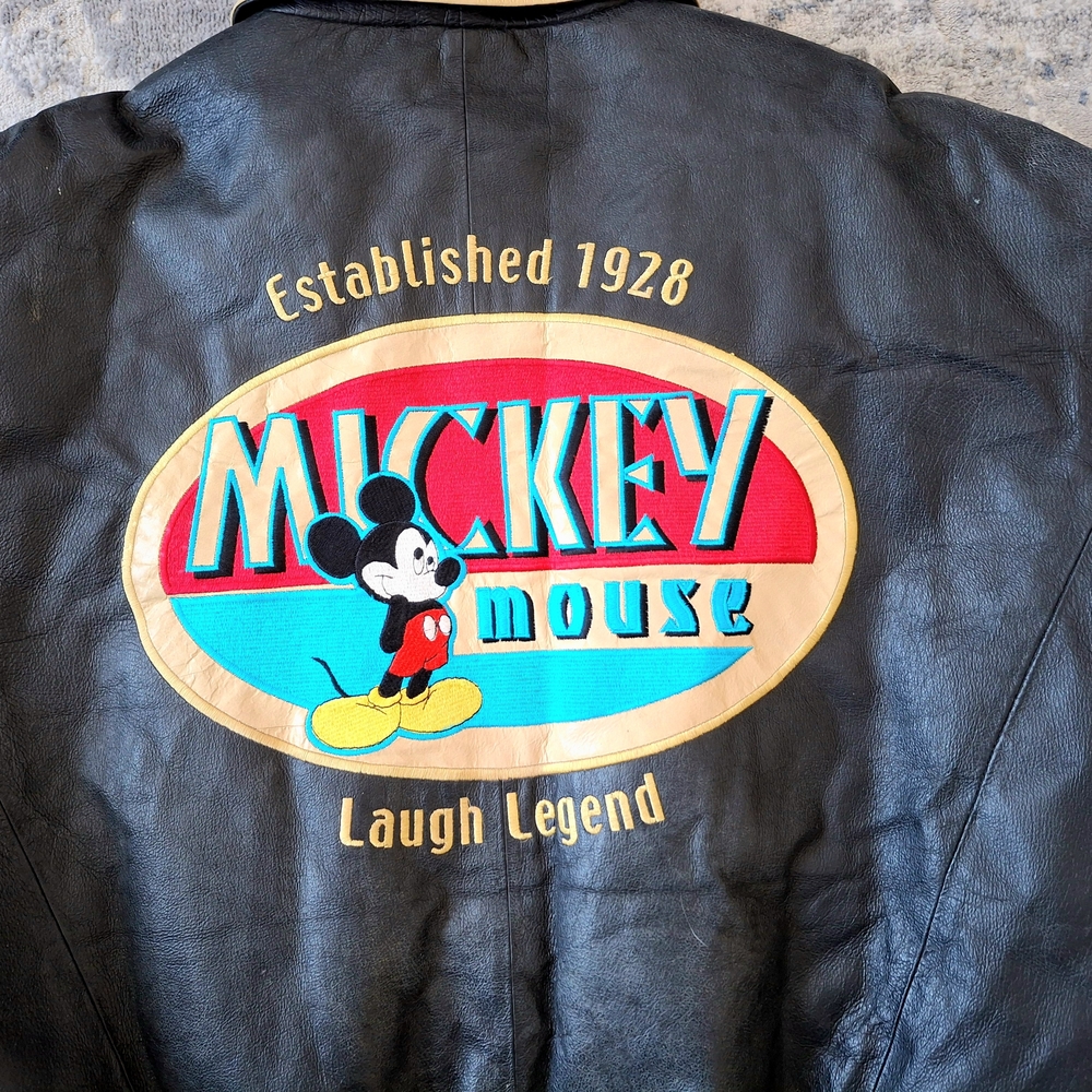 Mickey Mouse Laugh Legend Coat Black Leather Jacket Men's XL